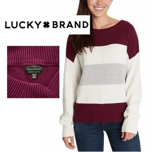 Lucky Brand Tiered color block cotton blend long sleeve sweater